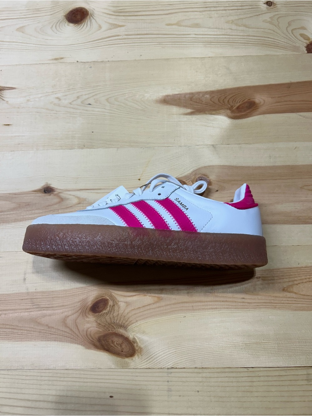 adidas Samba Platform White with Hot Pink Stripes and Gum Sole
